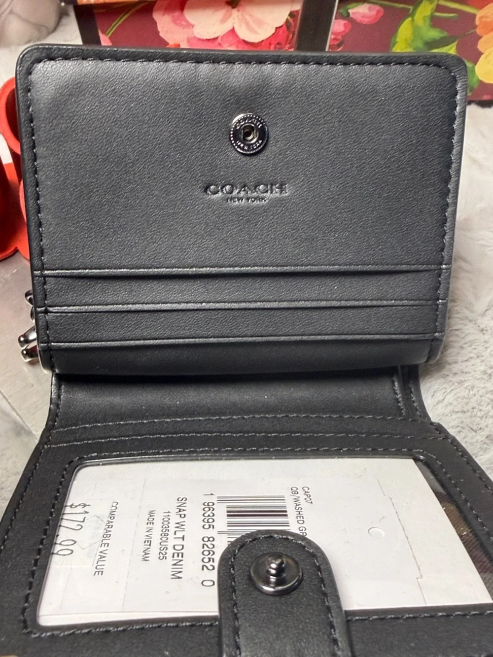 Coach Gray Denim Zip-Around Wallet with Black Trim
